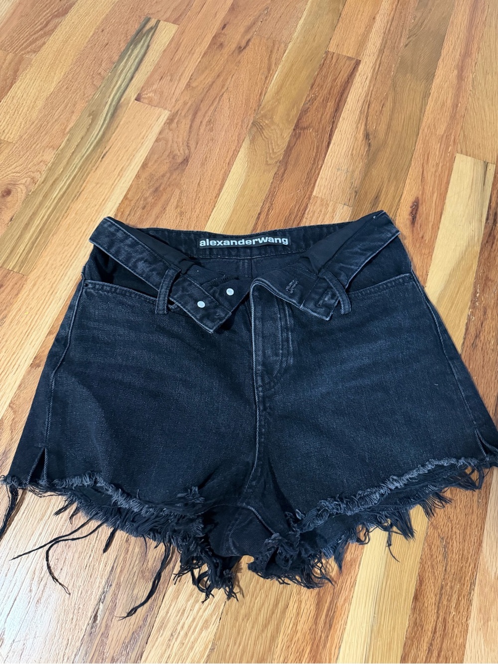 Alexander Wang Black Distressed High-Rise Denim Shorts